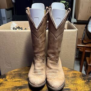 Justin Euro Elk Leather Cowboy Boots Mens Tan Made In USA Boot 1325 Size 8
